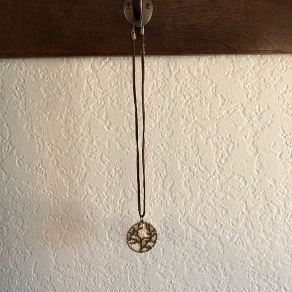 Tree Pendant With Crochet Backing, Leather Chain